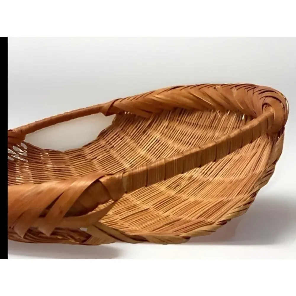 Vintage Hand Woven Sieve Woven Split Bamboo Winnowing Round Basket Tray 9” 3783